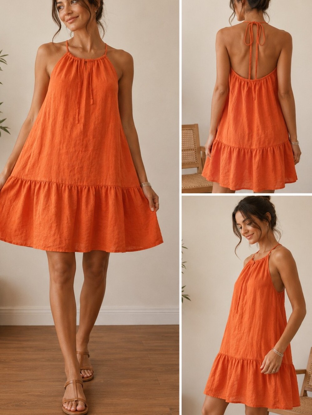Sauths Elaine Linen Dress in "Burnt Orange" Flax Linen Womens Size Medium